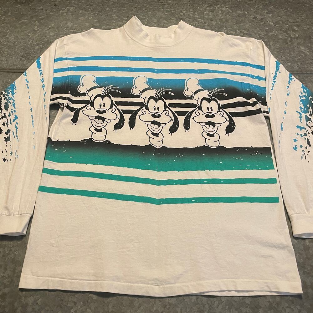 Vintage Goofy All Over Print Long Sleeve Mock Neck Shirt Large Retro 80s Rare